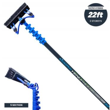 Aquaspray® Venom 22ft Hybrid 50% Carbon, 50% Fiberglass Waterfed Window Cleaning Pole – 5 Sections