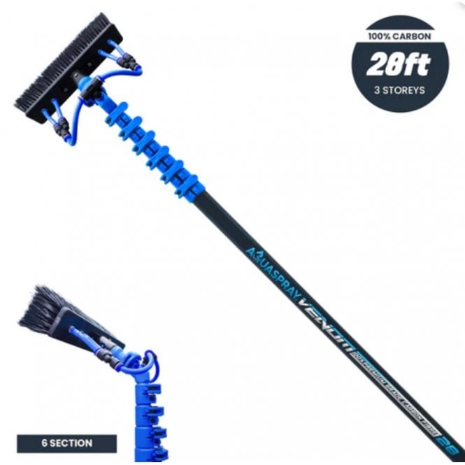 Aquaspray® Venom 28ft 100% Carbon Fibre Waterfed Window Cleaning Pole 6-Section