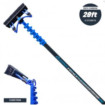 Aquaspray® Venom 28ft 100% Carbon Fibre Waterfed Window Cleaning Pole 6-Section