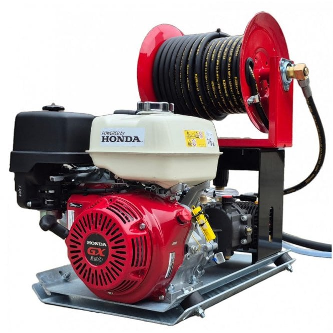 Maxflow Honda GX390 13HP Powerwasher Skid Frame - Electric Start + Reel 