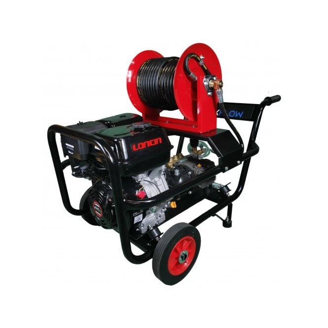 Maxflow  Industrial Pressure Washer - Loncin G420 21 LPM Gearbox Driven Trolley Frame + Reel 