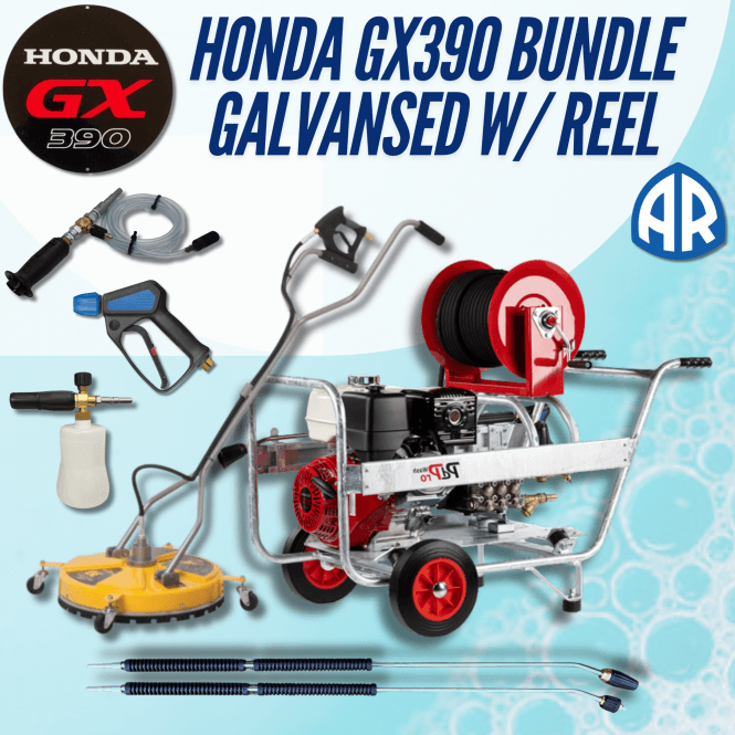 PdPro Honda GX390 3000 PSI 21L/min AR Pump Galvanised Frame W/ 40M Reel - Professional Pressure Washer Bundle – Complete Power Washing Kit