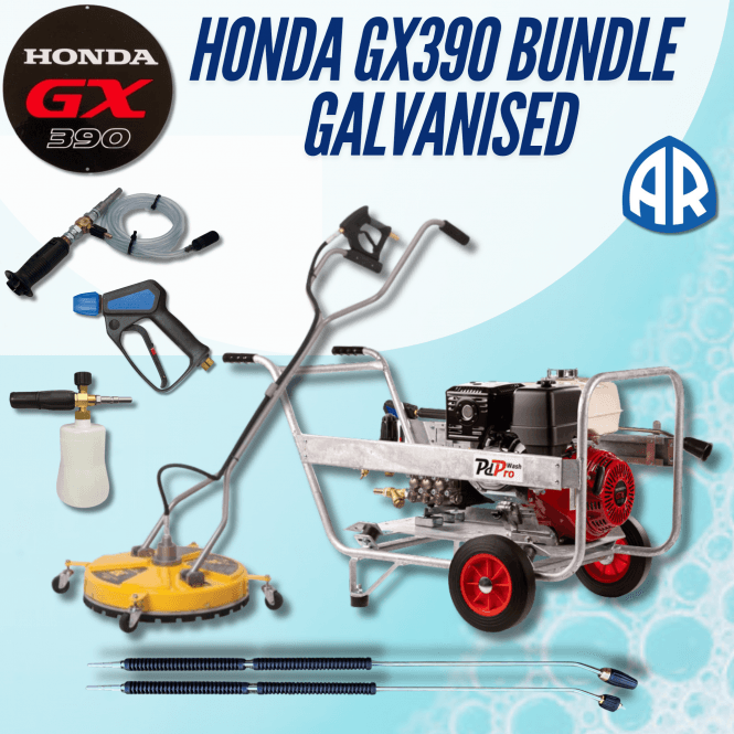 PdPro Honda GX390 3000 PSI 21L/min AR Pump Galvanised Professional Pressure Washer Bundle – Complete Power Washing Kit